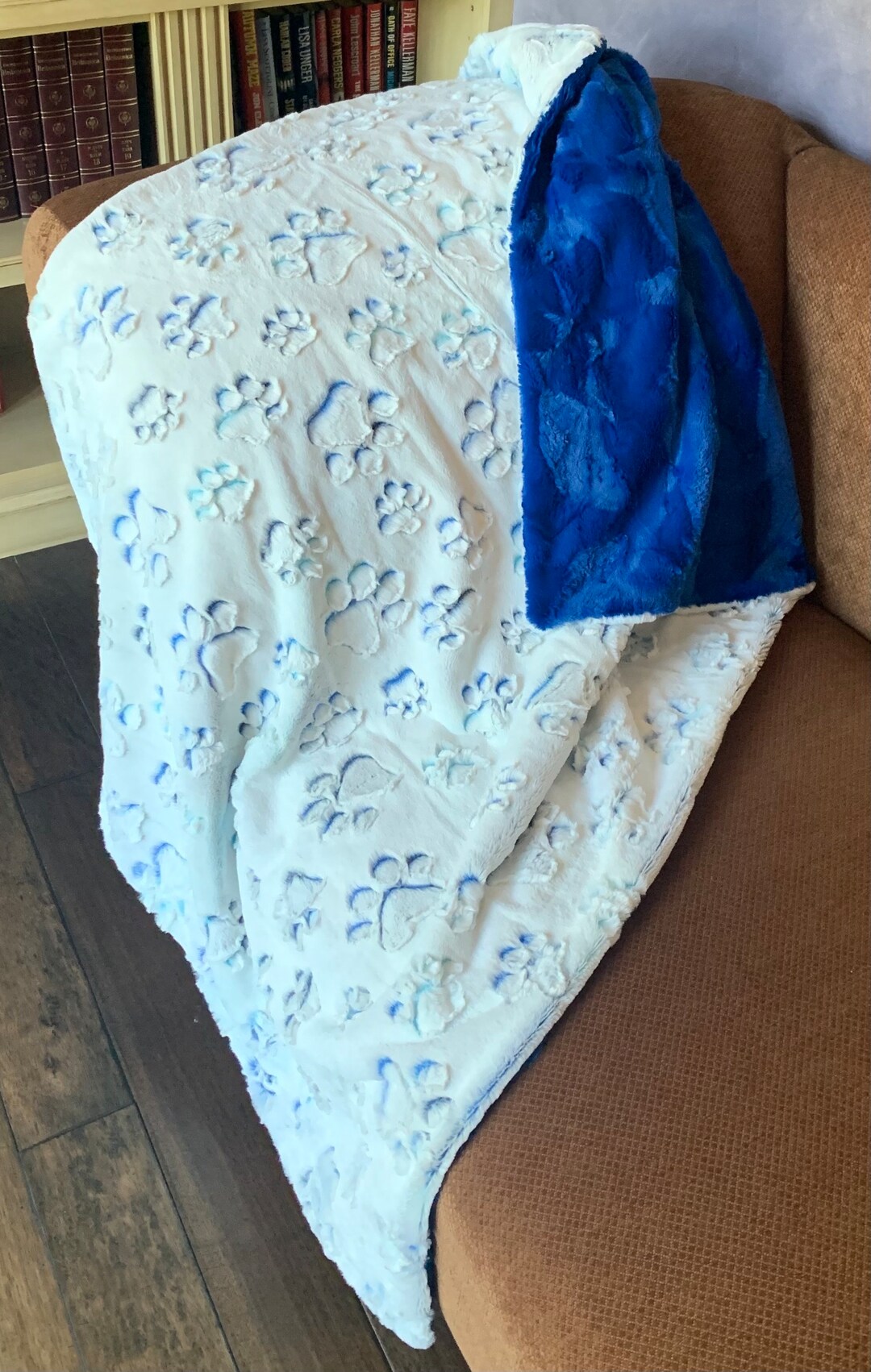 Handmade Luxury MINKY Blanket, Minky Blanket, Prism Paws Nautical Blue