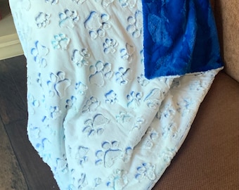 Handmade Minky Blanket: Prism Paws Nautical Blue Luxe Cuddle