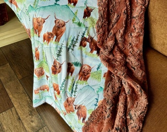Handmade Highland Cow Minky Blanket: Luxe Cuddle Throw
