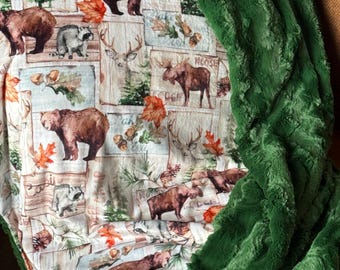 Handmade Moose Lodge Minky Blanket: Luxe Cuddle Throw