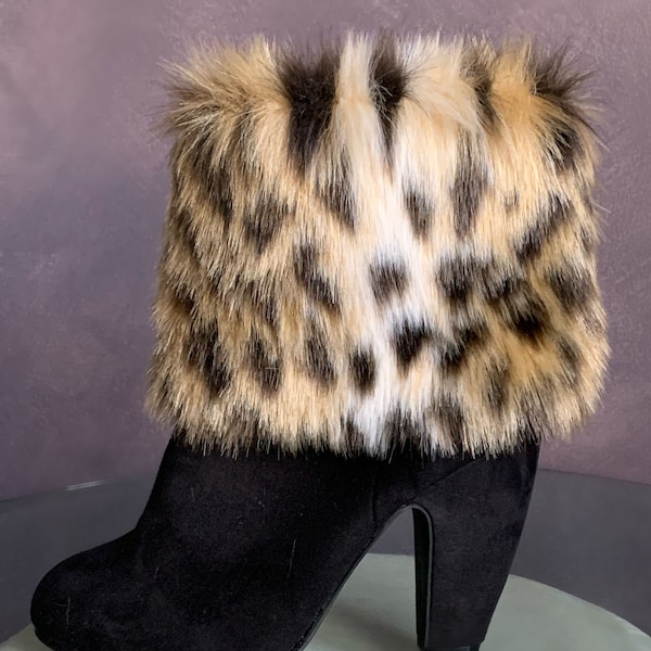 Golden Leopard Faux Fur Boot Cuffs