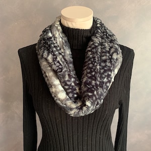 Minky Luxe Cuddle Black & White Fawn Faux Fur Infinity Scarf