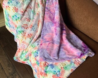 Handmade Minky Blanket: Vibrant Prism Paws Luxe Cuddle