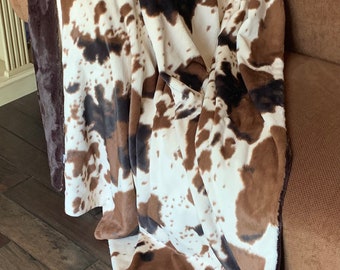 Handmade Minky Blanket, Cow Print Luxe Cuddle Fabric
