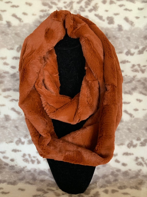Minky Luxe Cuddle Ginger Hide Faux Fur Infinity Scarf