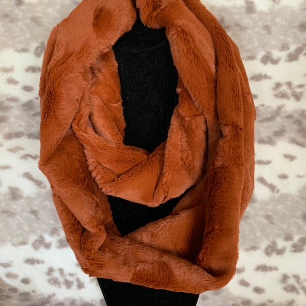 Minky Luxe Cuddle Ginger Hide Faux Fur Infinity Scarf