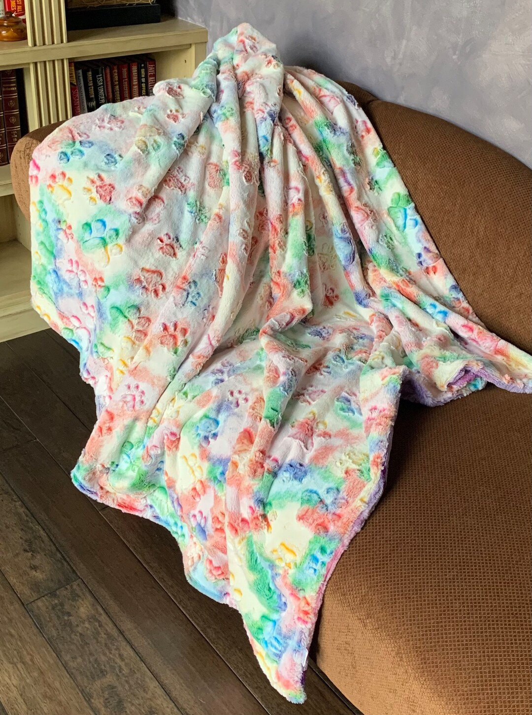 Handmade Luxury MINKY Blanket, Minky Blanket, Vibrant Prism Paws Luxe