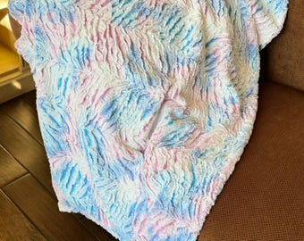 Handmade Minky Blanket: Prism Cotton Candy Luxe Cuddle