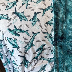 Handmade Shark Minky Blanket, Luxe Cuddle Print