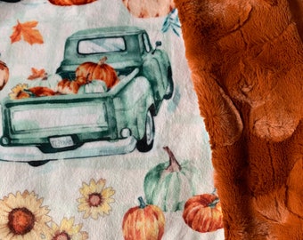 Handmade Pumpkin Farm Minky Blanket: Luxe Cuddle Throw