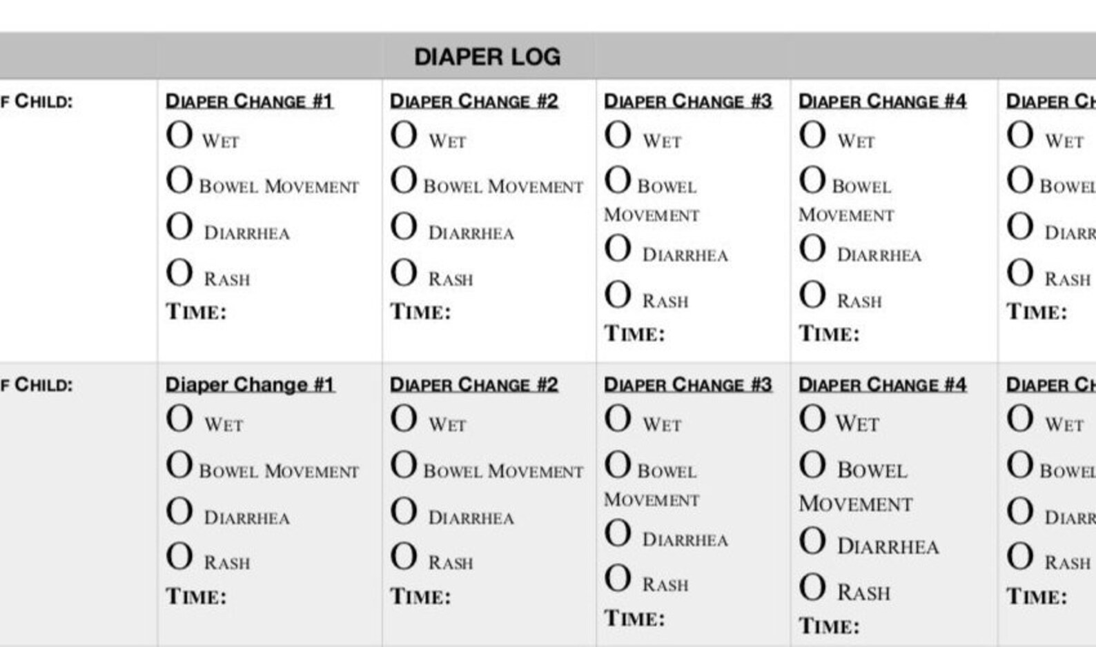 Child Care Diaper Changing Log Etsy