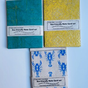 Handgjort papper med 5 kort och 5 kuvert, hantverkspapper, miljövänligt handgjort lokta-papper i Nepal, paket med 5 kort, brittisk säljare bild 10