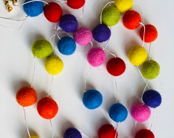 Handmade 100% Wool Felt Balls  Garland - 30 BALLS of 2cm and 1 cm Multi Coloured