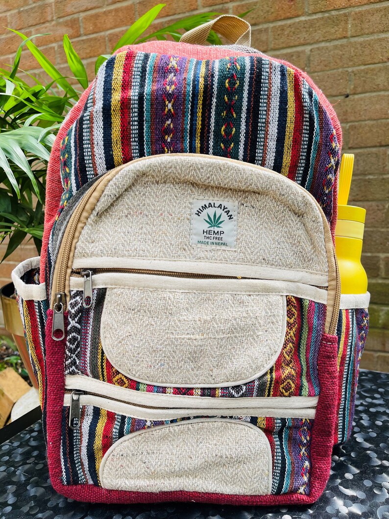 Handgefertigter Hanf Rucksack Naturfarben Bio, Vegan & Ethisch Pure Hanf Reise-Laptoptasche Bunter Rucksack Hanftasche UK SELLER HEMP BACKPACK 5