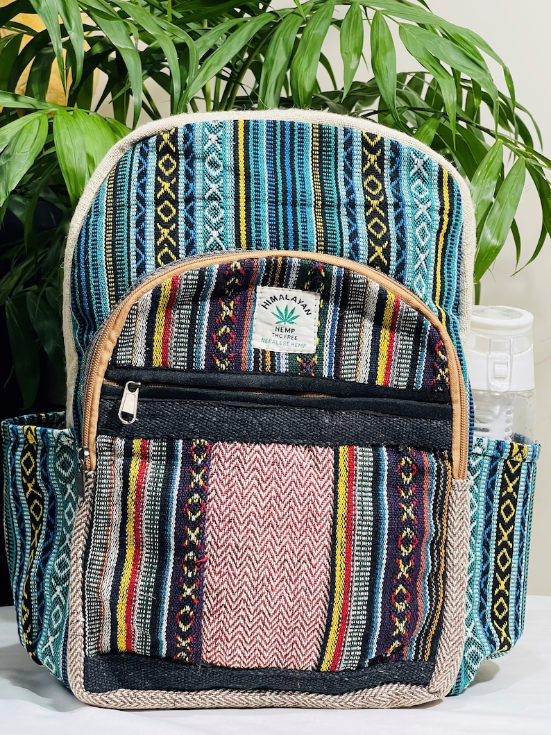 Handgefertigter Hanf Rucksack Naturfarben Bio, Vegan & Ethisch Pure Hanf Reise-Laptoptasche Bunter Rucksack Hanftasche UK SELLER HEMP BACKPACK 2