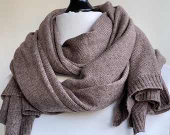 Large oversized soft wool Cashmere wrap, unisex plain Brown merino wool lightweight and super soft cashmere scarf ideal for Gifts