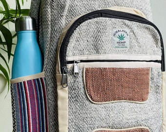 Mochila GRANDE de cáñamo del Himalaya con bolsillo para portátil, de Nepal, de comercio justo, para senderismo, estilo bohemio, hippie, de verano, de viaje, hecha a mano.