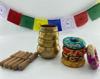 4 set Hand Beaten Tibetan Singing Bowls, Gupla Singing Bowl for Meditation, Sound, Mindfulness YogaChakra Healing- Free Mallet Cushion
