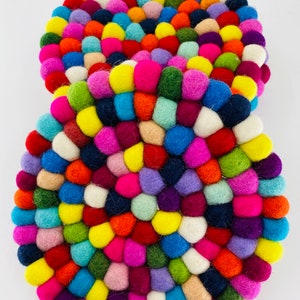 Nepal Handmade Rainbow Wool Felt Ball Mat Coaster Trivets Handmade Home Decor table mat colourful 20CM/ 10CM in Diameter Gifts UK SELLER