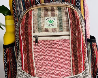 LARGE Himalayan Hemp Backpack with LAPTOP POCKET Nepal Fair Trade Hiking Boho Bag Hippie Backpack Summer Bag Birthday Gift Hemp backpack