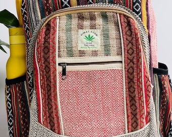 LARGE Himalayan Hemp Backpack with LAPTOP POCKET Nepal Fair Trade Hiking Boho Bag Hippie Backpack Summer Bag Birthday Gift Hemp backpack