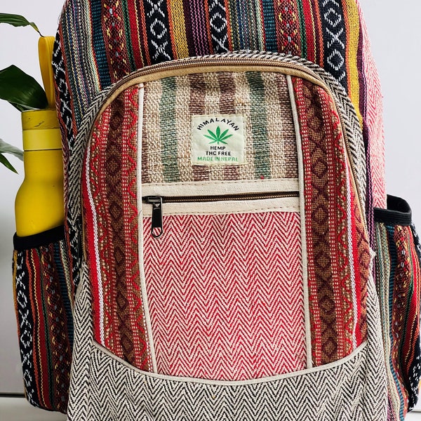 LARGE Himalayan Hemp Backpack with LAPTOP POCKET Nepal Fair Trade Hiking Boho Bag Hippie Backpack Summer Bag Birthday Gift Hemp backpack