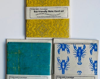 Handmade Paper 5 note card with 5 Envelope Craft Paper Eco-friendly Handmade lokta Paper in Nepal pack of 5 note card set UK seller