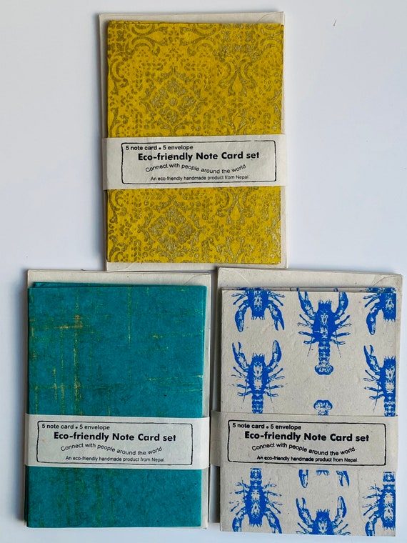 Handmade Paper 5 note card with 5 Envelope Craft Paper Eco-friendly Handmade lokta Paper in Nepal pack of 5 note card set UK seller