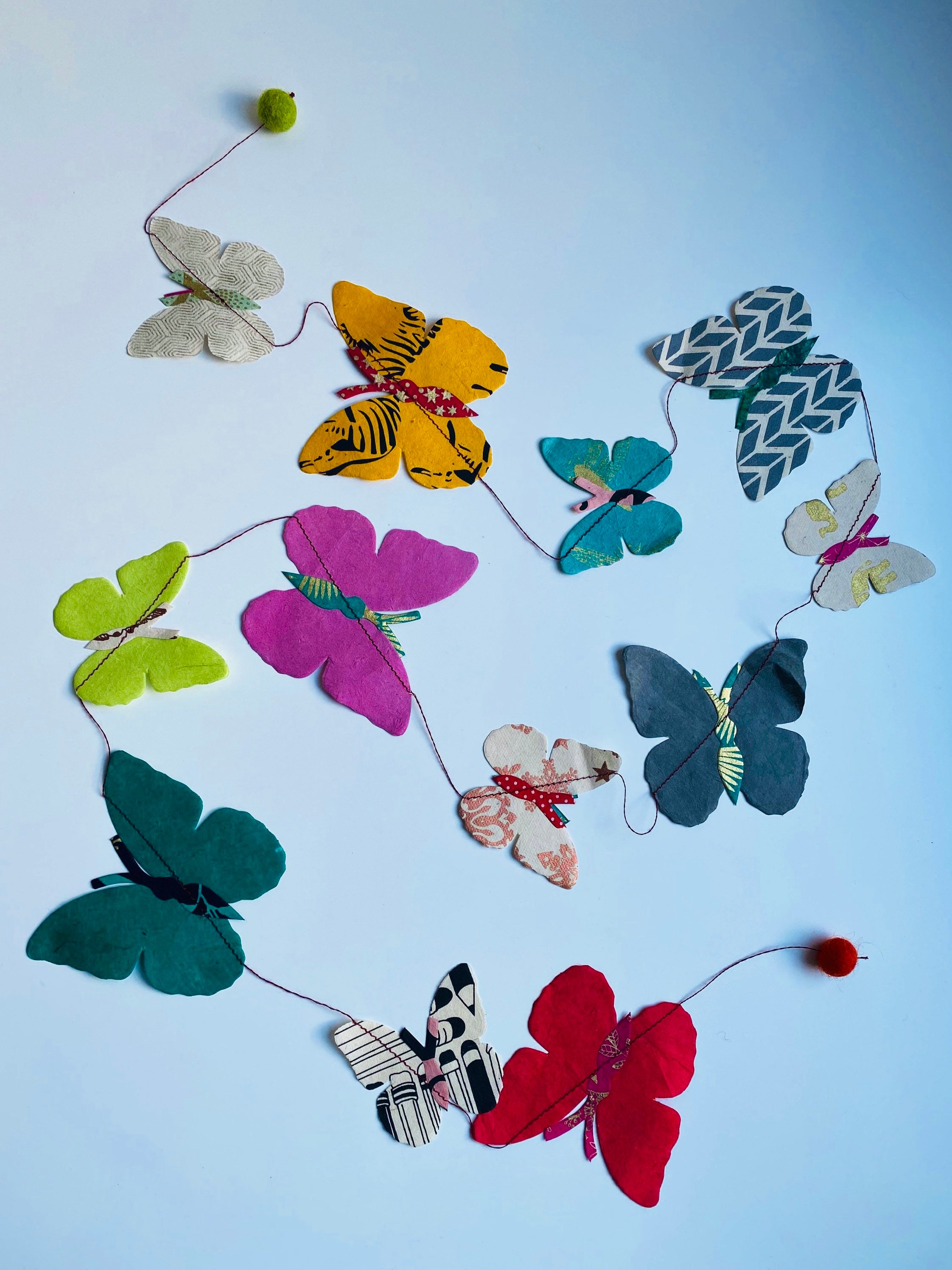 Handmade paper Buddha And Butterflies Paper Garland