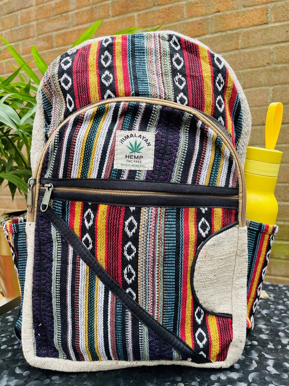 Unique 100% Himalaya Hemp Backpack Hippie Backpack w/Laptop Sleeve LARGE Himalayan Hemp Backpack With LAPTOP POCKET Nepal Fair  main image 3