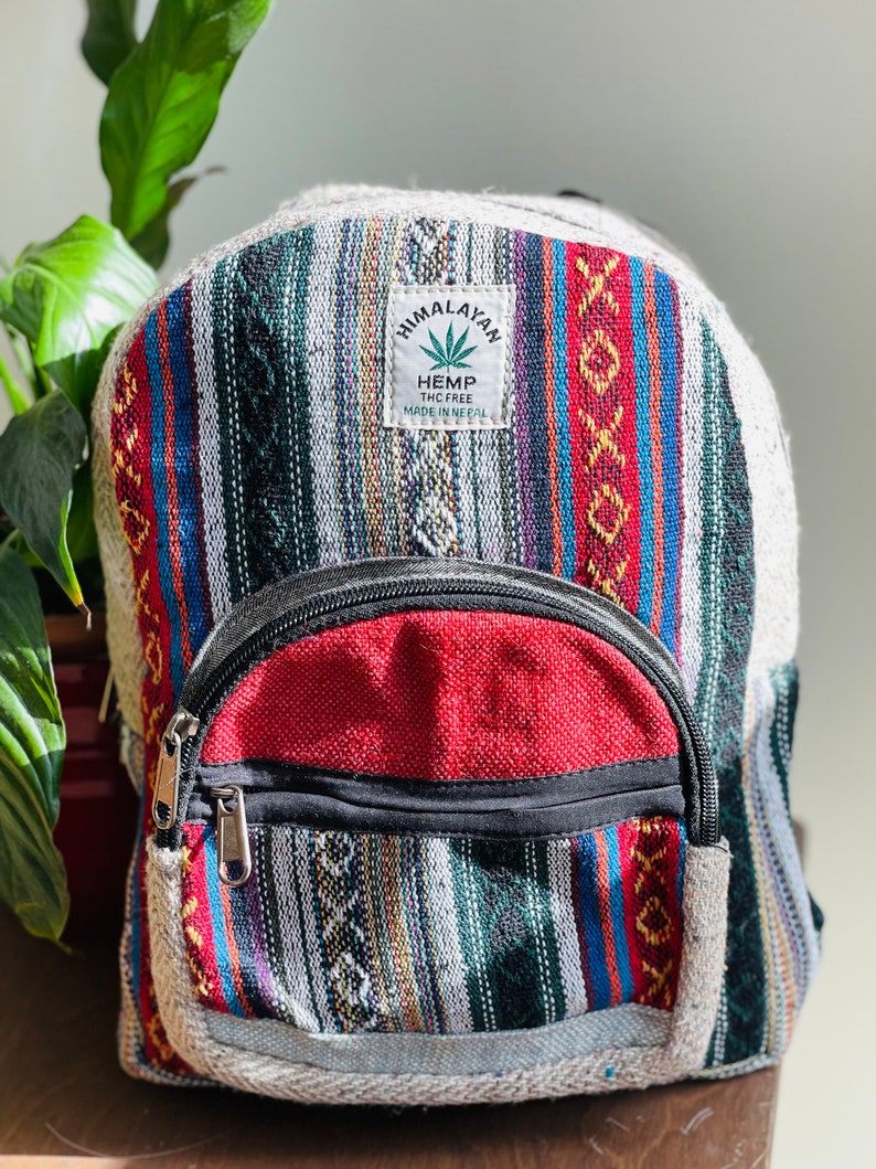 Handmade Hemp Backpack - Natural Colours | Organic, Vegan & Ethical | Pure Hemp Small Bag Colourful Rucksack- Hemp bag UK SELLER SMALL HEMP BAG 4