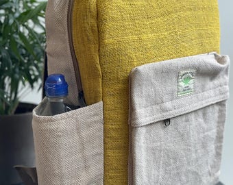 Large Himalayan Hemp Backpack with Laptop Pocket Handmade in Nepal | Fair-Trade Boho Hiking Bag, Eco-Friendly Hemp Rucksack, Birthday gifts