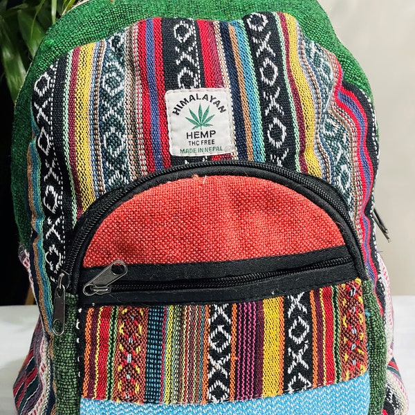 Handmade Hemp Backpack - Natural Colours | Organic, Vegan & Ethical | Pure Hemp Small Bag Colourful Rucksack- Hemp bag UK SELLER