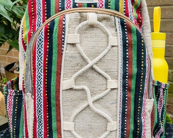LARGE Handmade Hemp Backpack - Natural Colours | Organic, Vegan & Ethical | Pure Hemp Travel Laptop Bag Colourful Rucksack- Hemp bag UK