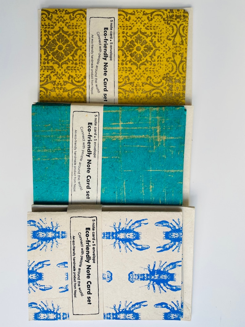 Handgjort papper med 5 kort och 5 kuvert, hantverkspapper, miljövänligt handgjort lokta-papper i Nepal, paket med 5 kort, brittisk säljare bild 9