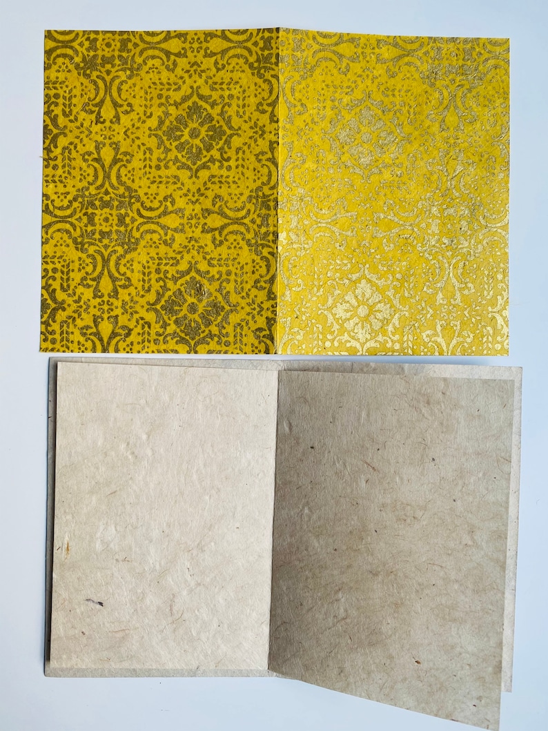Handgjort papper med 5 kort och 5 kuvert, hantverkspapper, miljövänligt handgjort lokta-papper i Nepal, paket med 5 kort, brittisk säljare bild 5