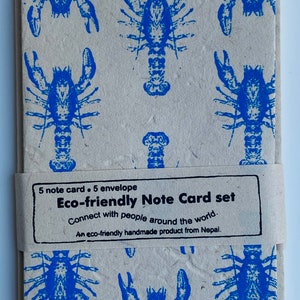 Handgjort papper med 5 kort och 5 kuvert, hantverkspapper, miljövänligt handgjort lokta-papper i Nepal, paket med 5 kort, brittisk säljare bild 2