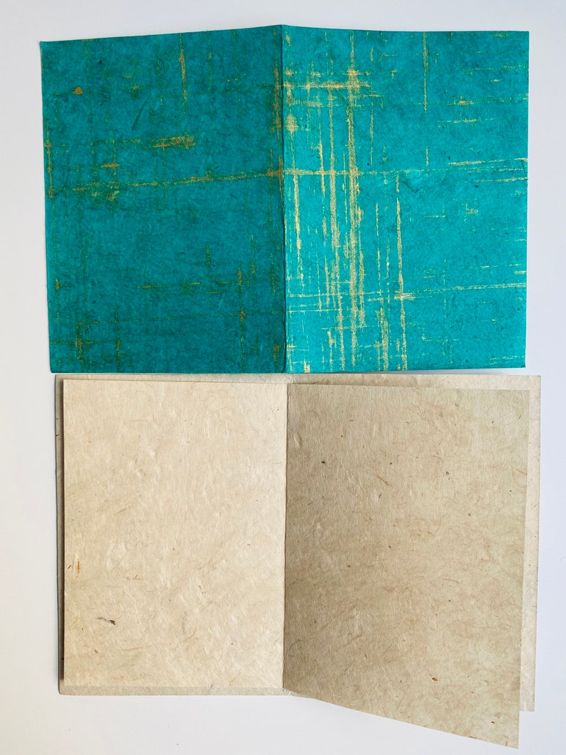Handgjort papper med 5 kort och 5 kuvert, hantverkspapper, miljövänligt handgjort lokta-papper i Nepal, paket med 5 kort, brittisk säljare bild 8