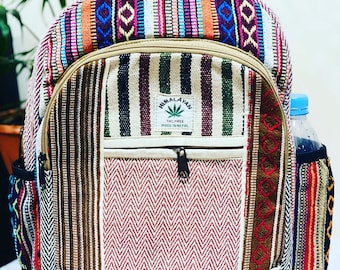 Handmade Hemp Backpack - Natural Colours | Organic, Vegan & Ethical | Pure Hemp Travel Laptop Bag Colourful Rucksack- Hemp bag UK SELLER