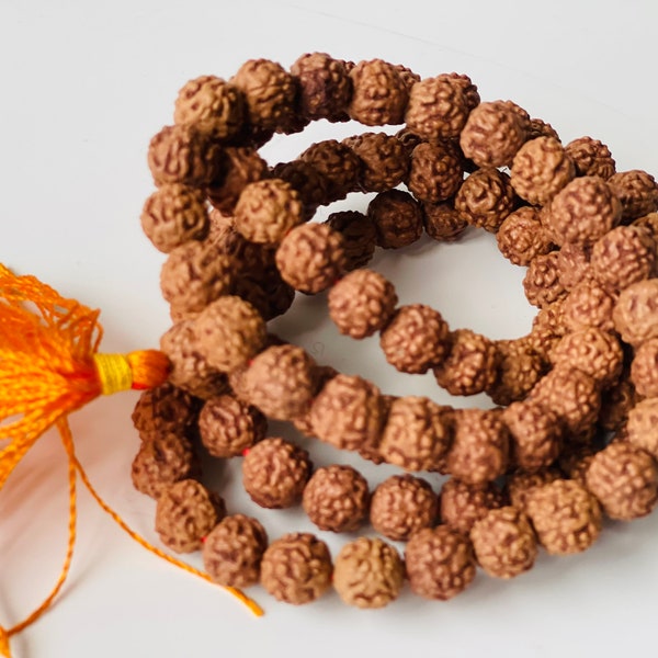 108 Rudraksha Mala Gebetsperlen-8mm Perlen,japamala-Handmade in Nepal-Gesegnet vom Mönch-Mala für beten-Religiöse Mala, Heilmala, Meditation