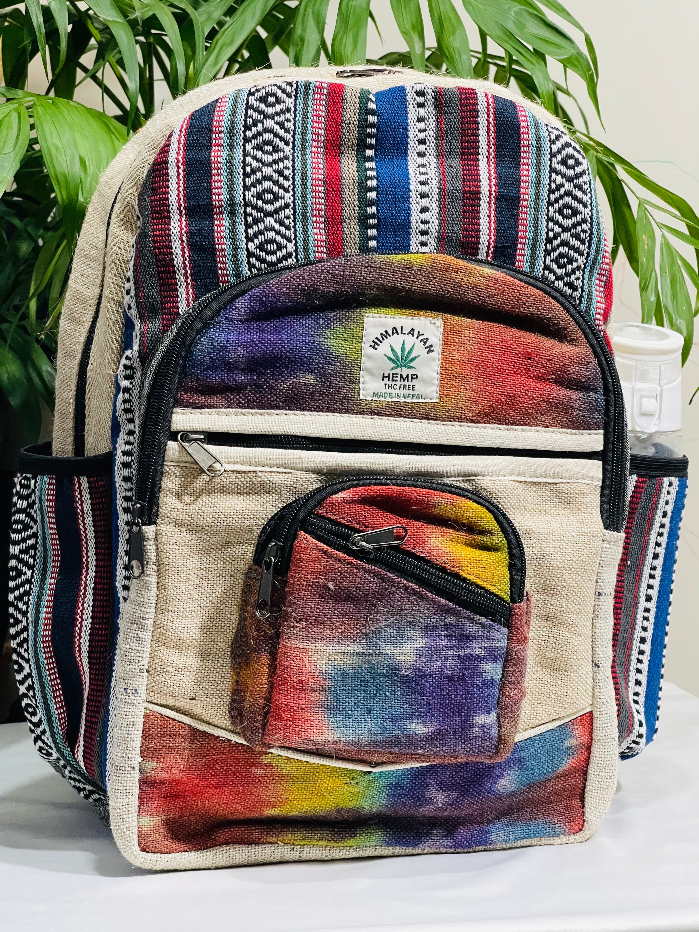 Unique 100% Himalaya Hemp Backpack Hippie Backpack w/Laptop Sleeve Mushroom Print Hemp Mini Backpack - Nepalese Handmade Bag  main image 2