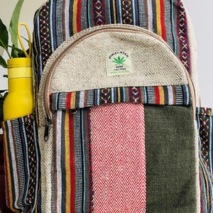 Handgefertigter Hanf Rucksack Naturfarben Bio, Vegan & Ethisch Pure Hanf Reise-Laptoptasche Bunter Rucksack Hanftasche UK SELLER HEMP BACKPACK 1