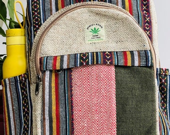 Handmade Hemp Backpack - Natural Colours | Organic, Vegan & Ethical | Pure Hemp Travel Laptop Bag Colourful Rucksack- Hemp bag UK SELLER