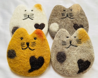 Nepal Handmade Cat Wool Felt Cat Mat Coaster Trivets Handmade Home Decor table mat colourful 12CM in Diameter Gifts UK SELLER