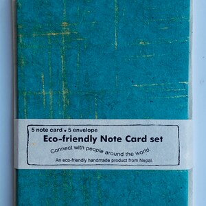 Handgjort papper med 5 kort och 5 kuvert, hantverkspapper, miljövänligt handgjort lokta-papper i Nepal, paket med 5 kort, brittisk säljare TURQUOISE 5 NOTECARD
