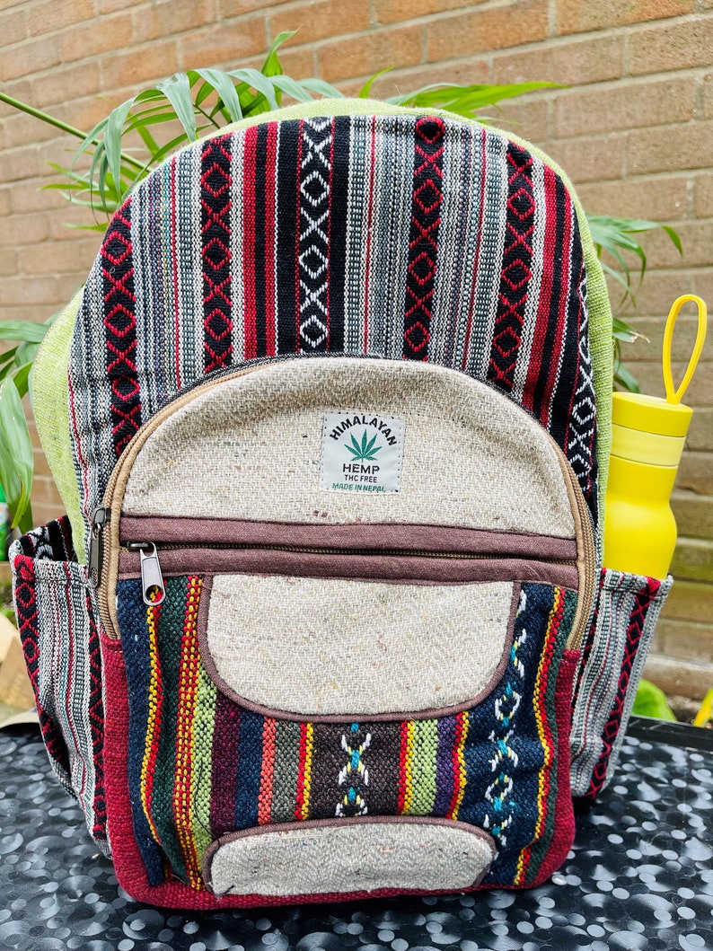 Handgefertigter Hanf Rucksack Naturfarben Bio, Vegan & Ethisch Pure Hanf Reise-Laptoptasche Bunter Rucksack Hanftasche UK SELLER HEMP BACKPACK 8