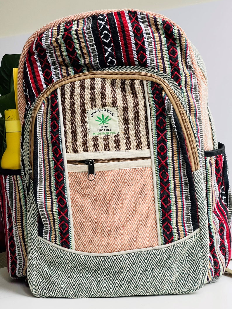 Handgefertigter Hanf Rucksack Naturfarben Bio, Vegan & Ethisch Pure Hanf Reise-Laptoptasche Bunter Rucksack Hanftasche UK SELLER HEMP BAG 10