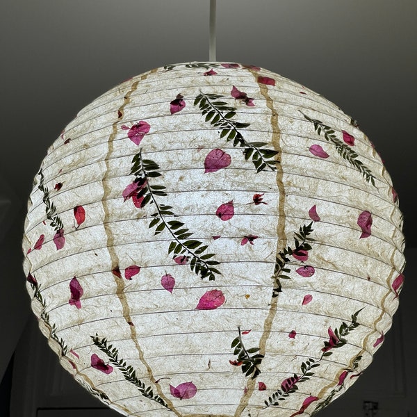 Handmade Paper lamp shades / Lokta Bougainvilliea petal paper lamp shades made in Nepal