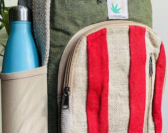 Large Himalayan Hemp Backpack with Laptop Pocket — Handmade in Nepal. Fair Trade Boho/Hippie Style Hiking & Summer Bag