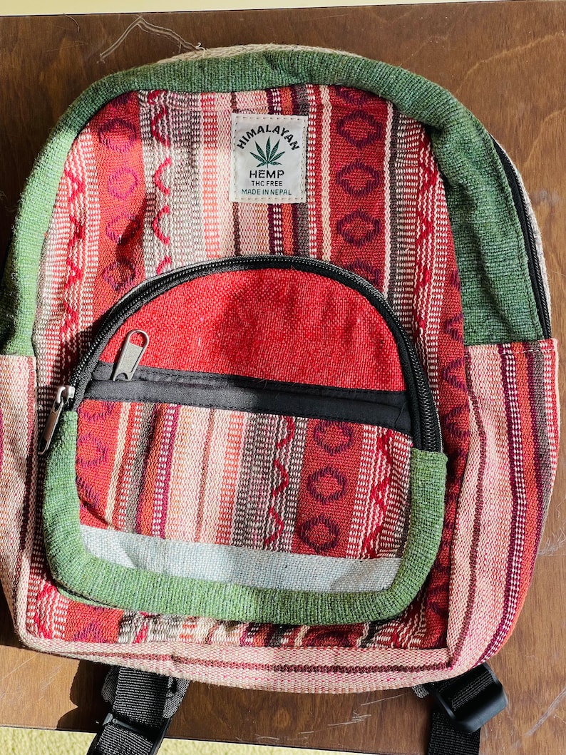Handmade Hemp Backpack - Natural Colours | Organic, Vegan & Ethical | Pure Hemp Small Bag Colourful Rucksack- Hemp bag UK SELLER image 10